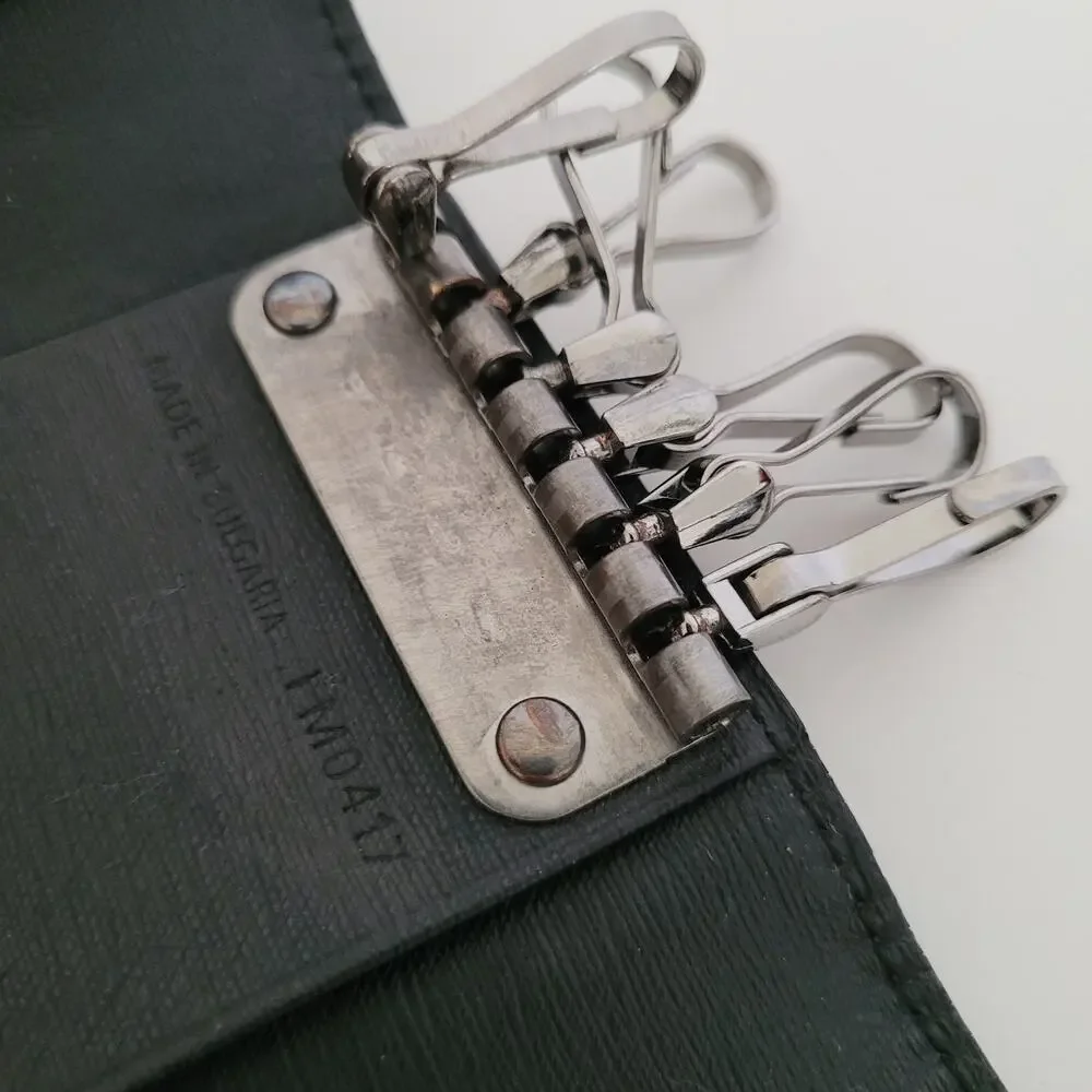 Dunhill Key Card Case Hooks Holder Wallet Logo Black Trifold Designer Coin Retro